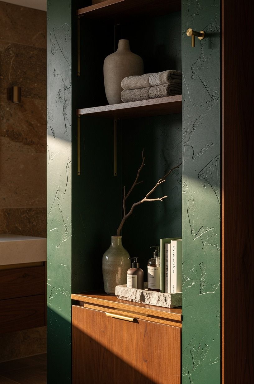 Put a deep green niche where clutter usually wins