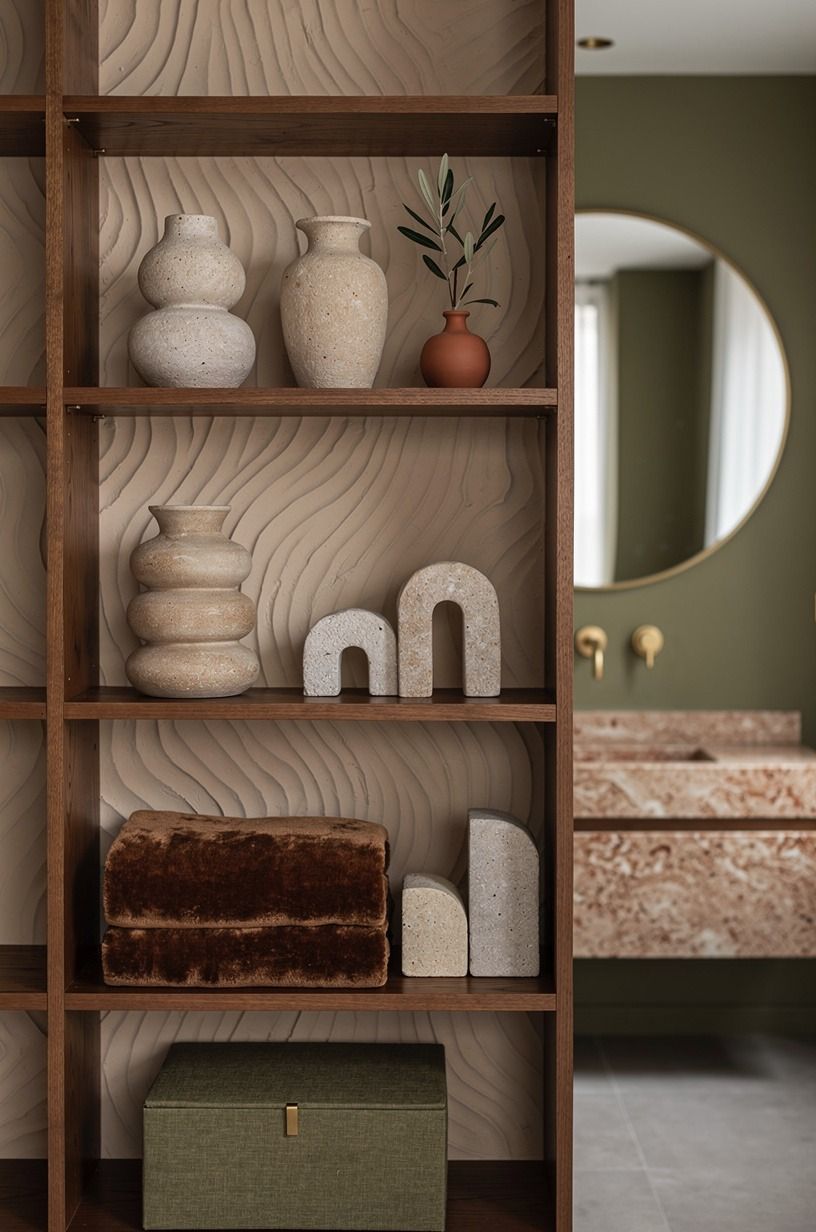 Put plaster-like movement behind open shelves