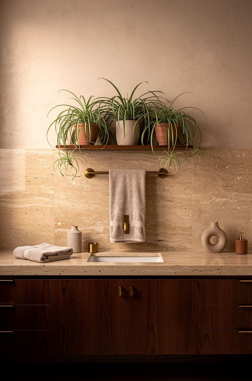 Put spider plants above the towel bar