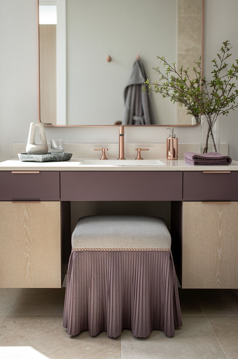 Soften a Modern Vanity With a Skirted Stool