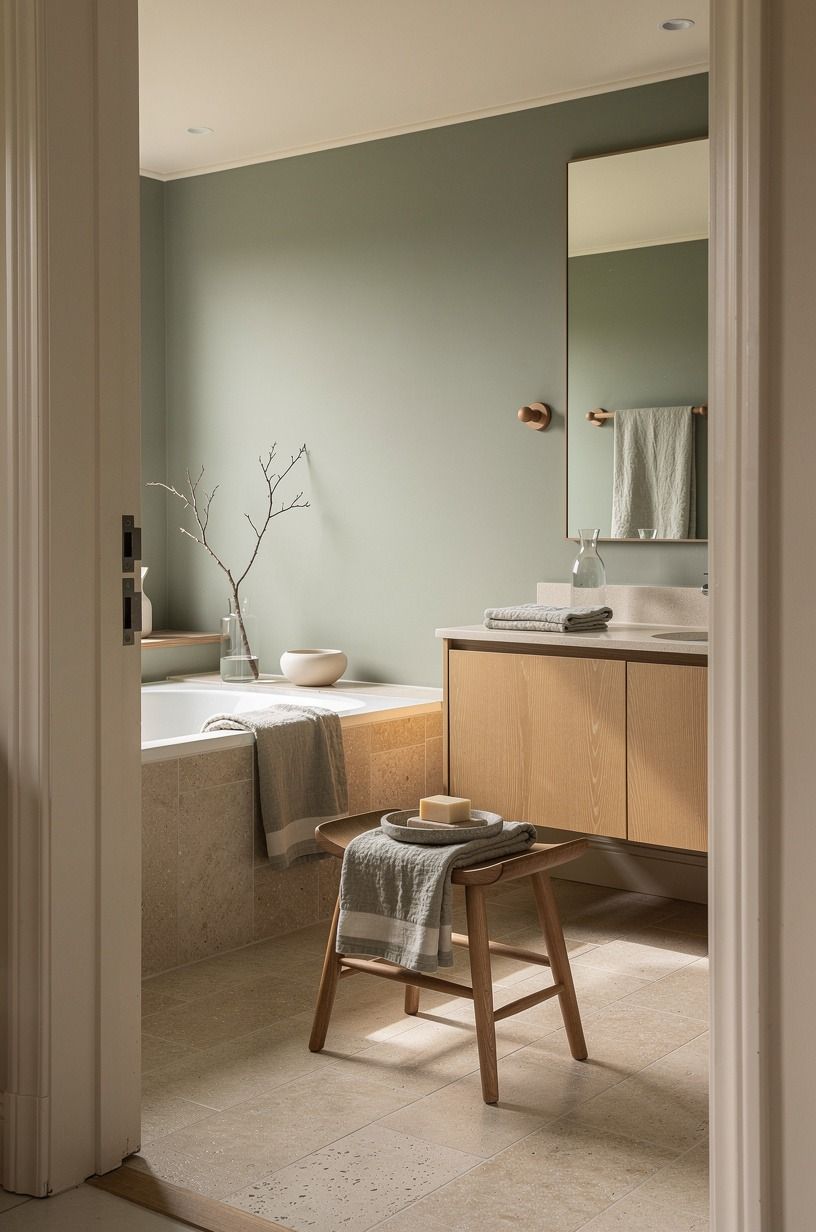 Start with a warm limestone tile flooring idea