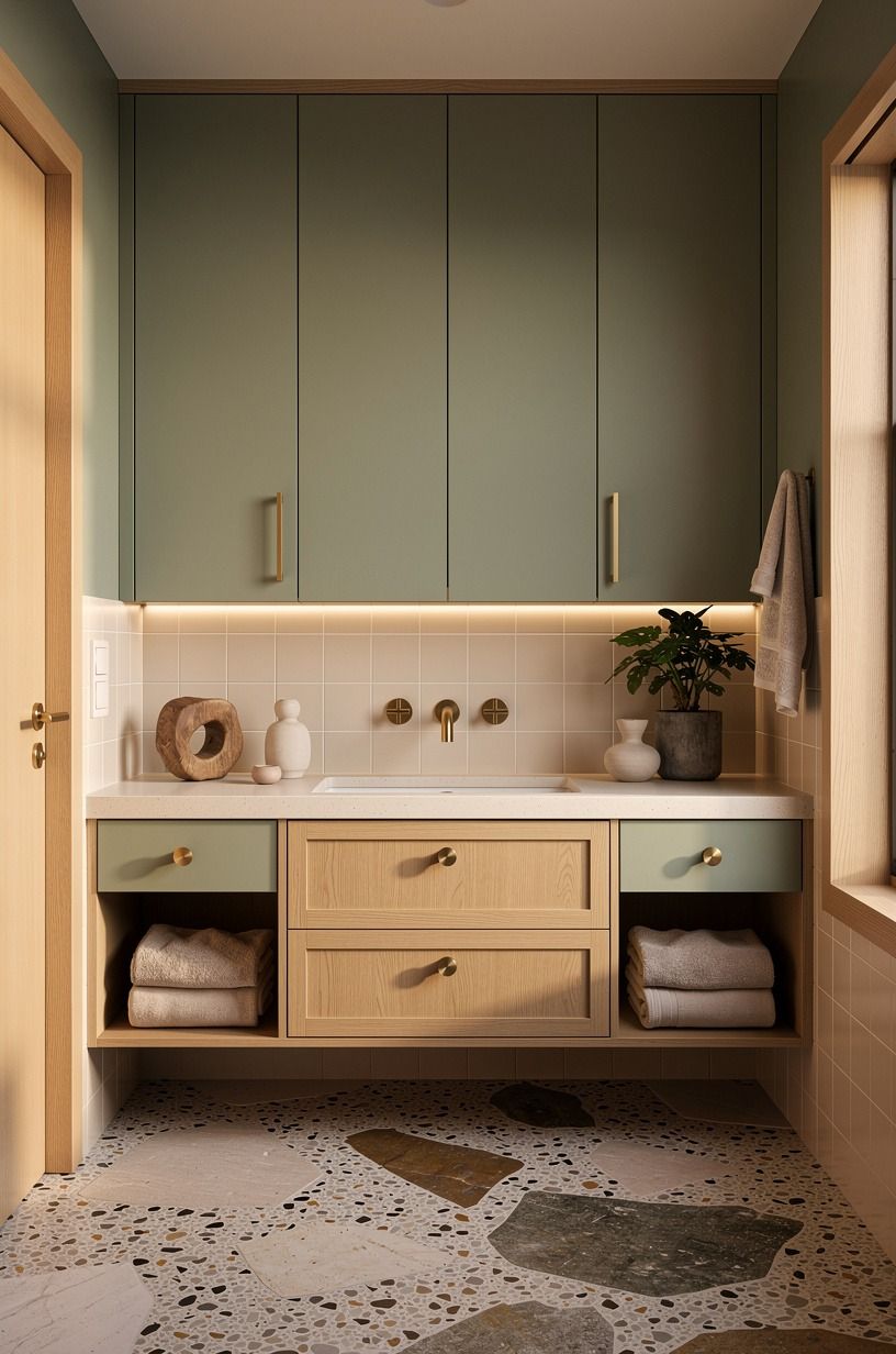 Swap chrome for brushed brass where hands land
