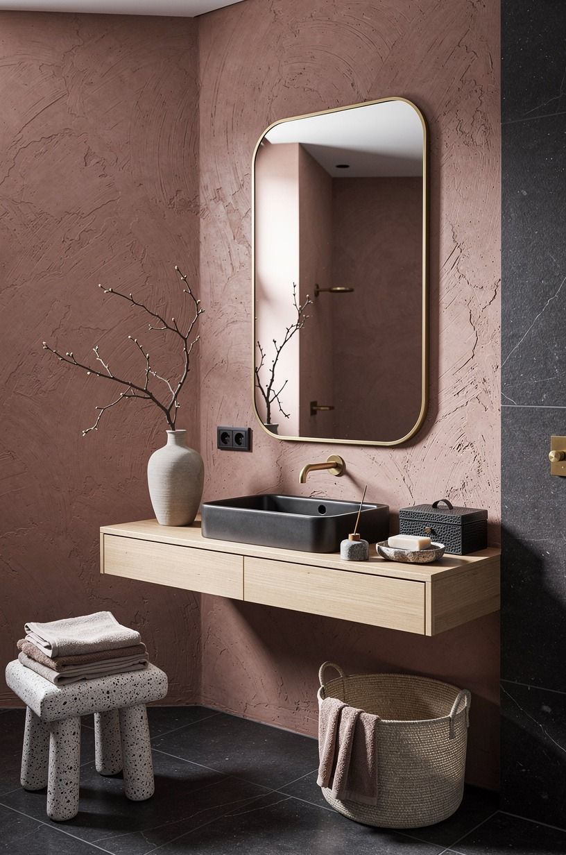 Trowel a clay bathroom wash in uneven passes