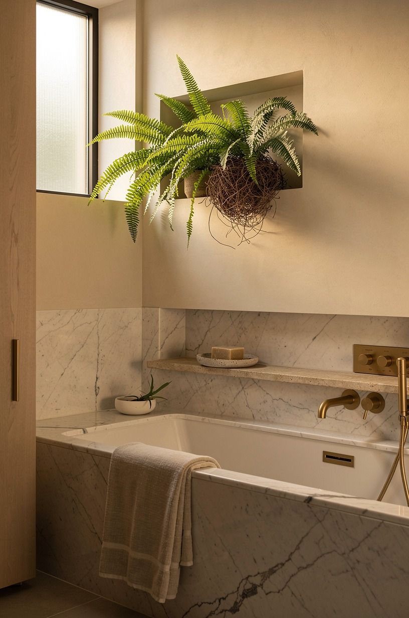 Tuck a Bird’s-Nest Fern Into the Tub Niche
