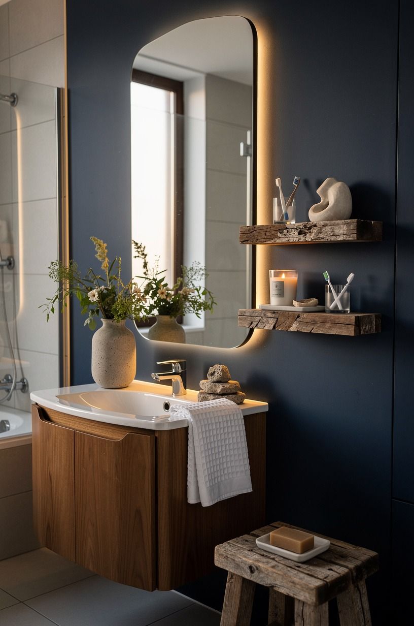 Use The Mirror-Moat Method around a narrow vanity