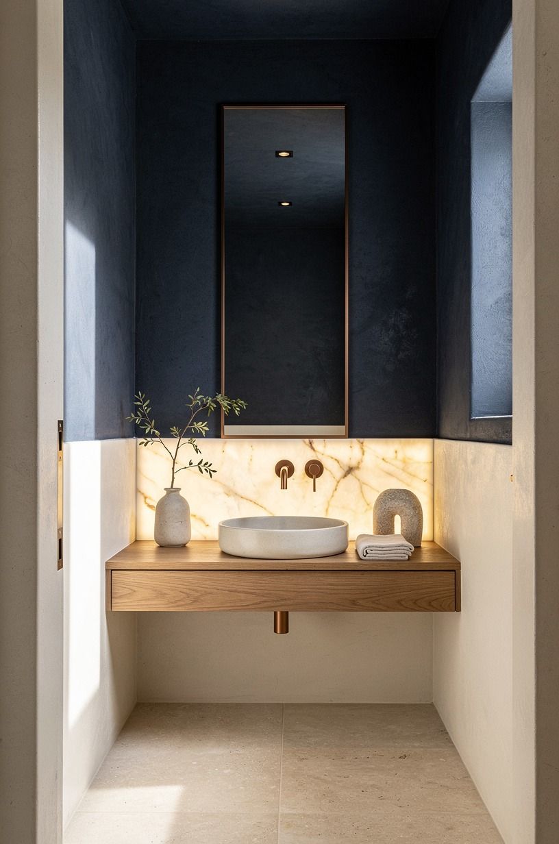 Use the Two-Undertone Rule for a Small Moody Powder Room