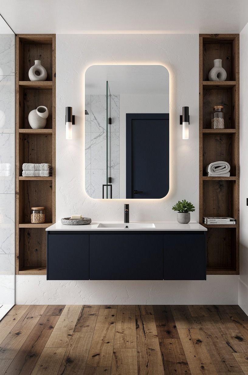 Use The Two-Wood Rule for a Rustic Oak Bathroom