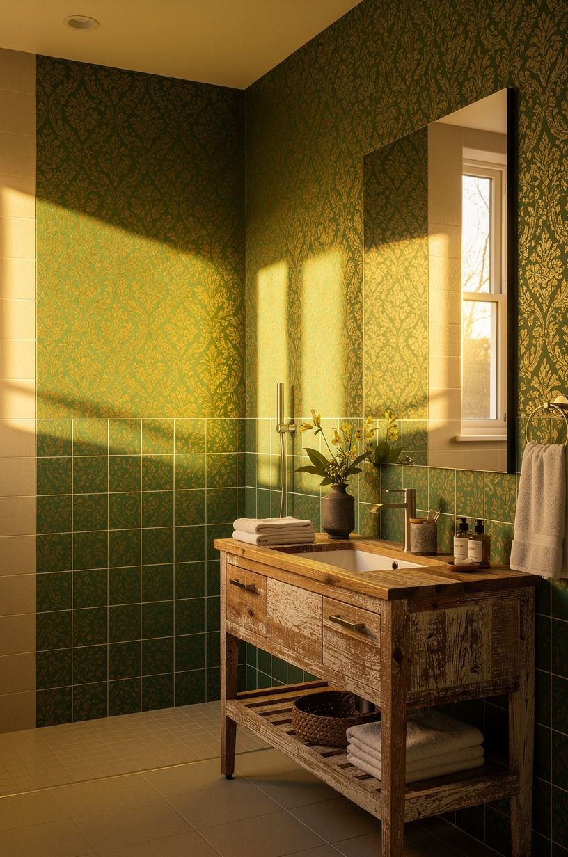 Use wallpaper over tile when renovation isn’t happening