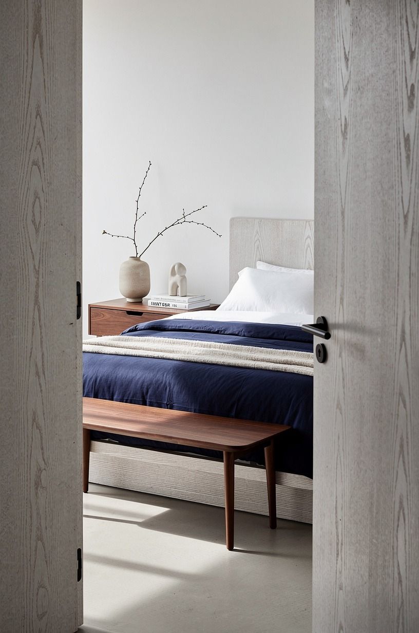 I made the room cooler before I asked the bed to do everything, navy palette
