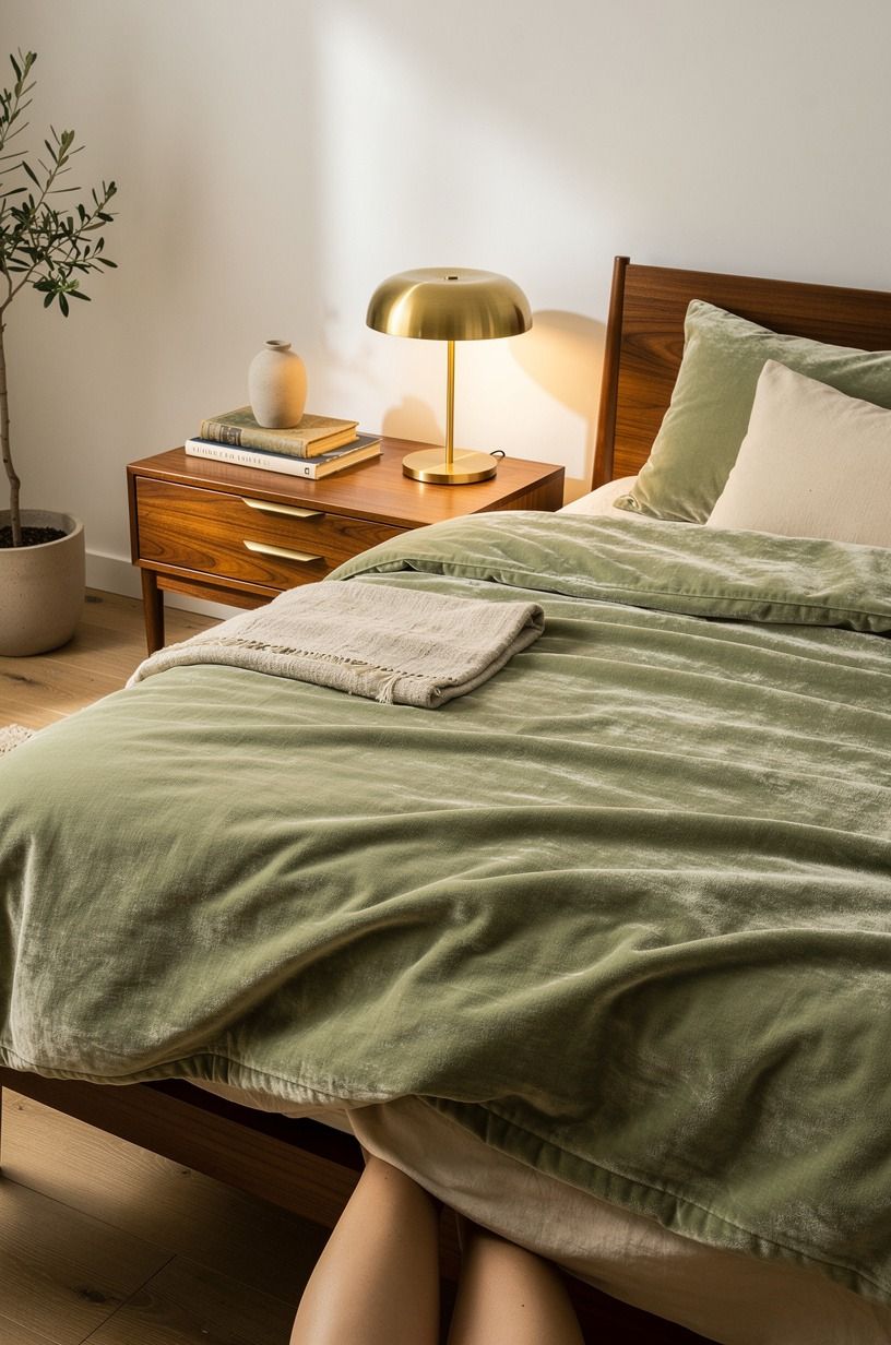 I started with the sheets against my skin, sage green palette