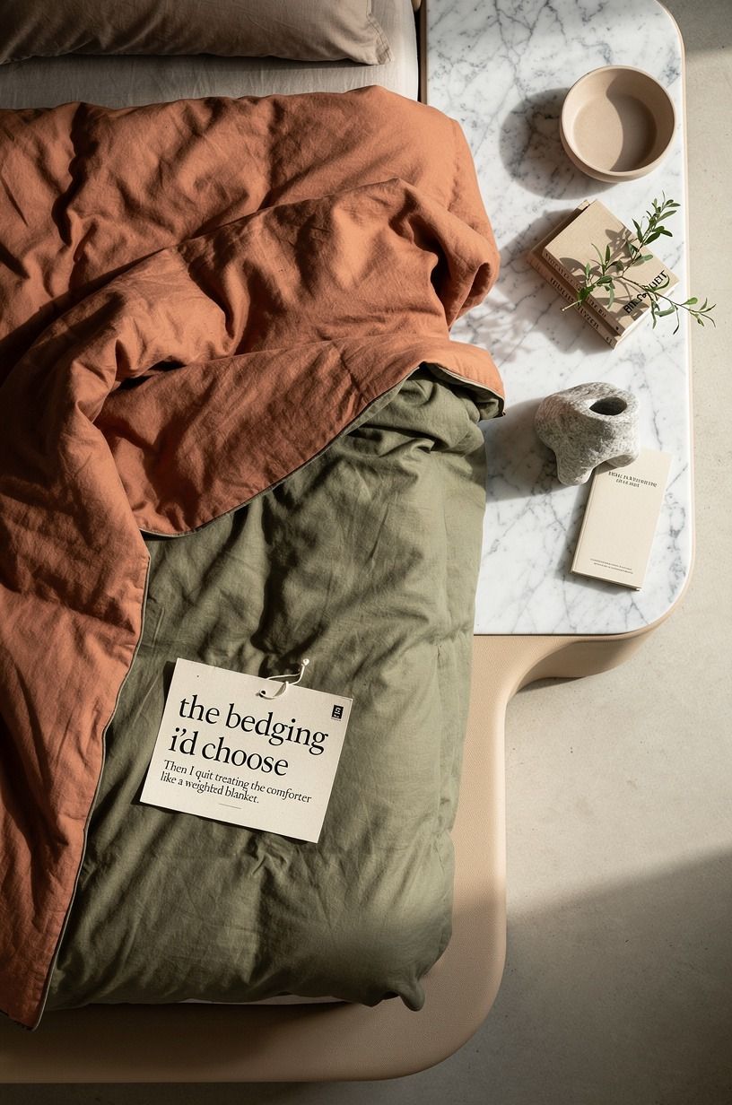 Then I quit treating the comforter like a weighted blanket, terracotta palette