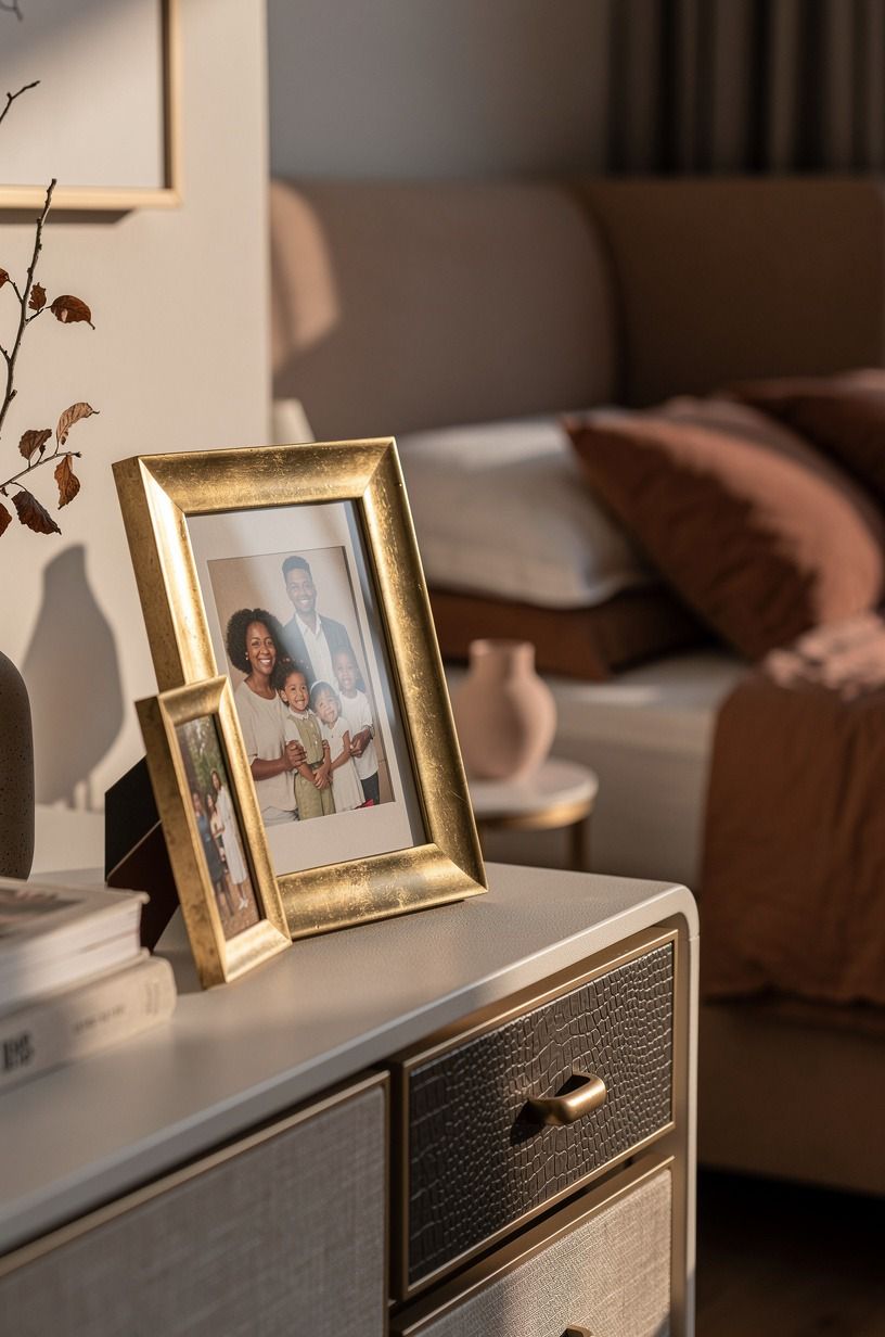 Frame family photos in aged brass