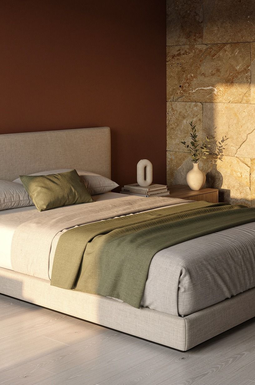 I added one layer under the bedding and stopped overheating the look, terracotta palette