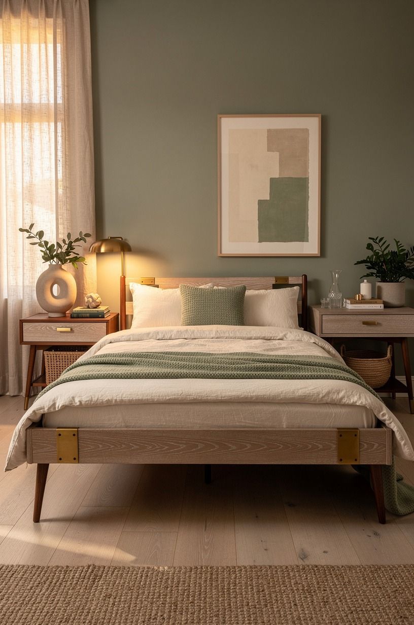 I began with the bed, because everything else was pretending, sage green palette