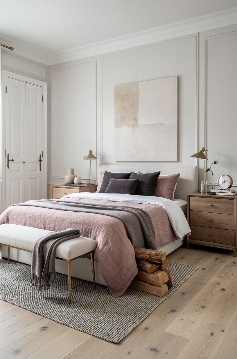 I brought in wood where my eyes naturally landed, dusty rose palette
