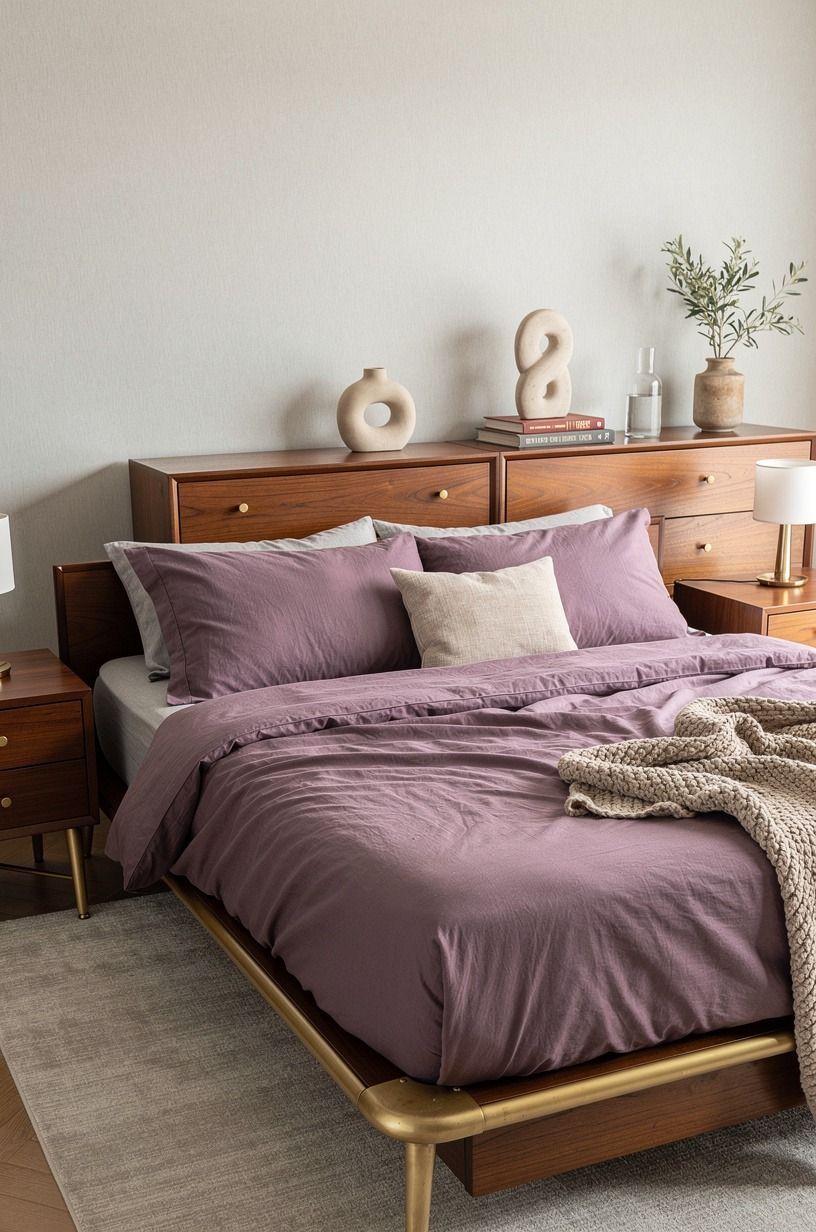 I chose sheets for the feeling, not the photo, plum palette