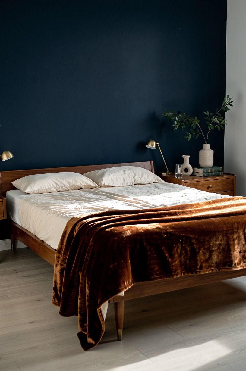 I chose sheets that felt simple, not precious, midnight blue palette