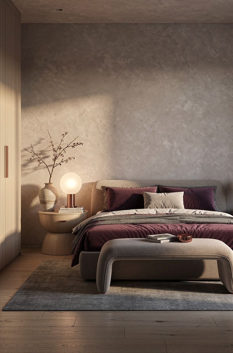 I chose storage first, then let the room breathe, plum palette