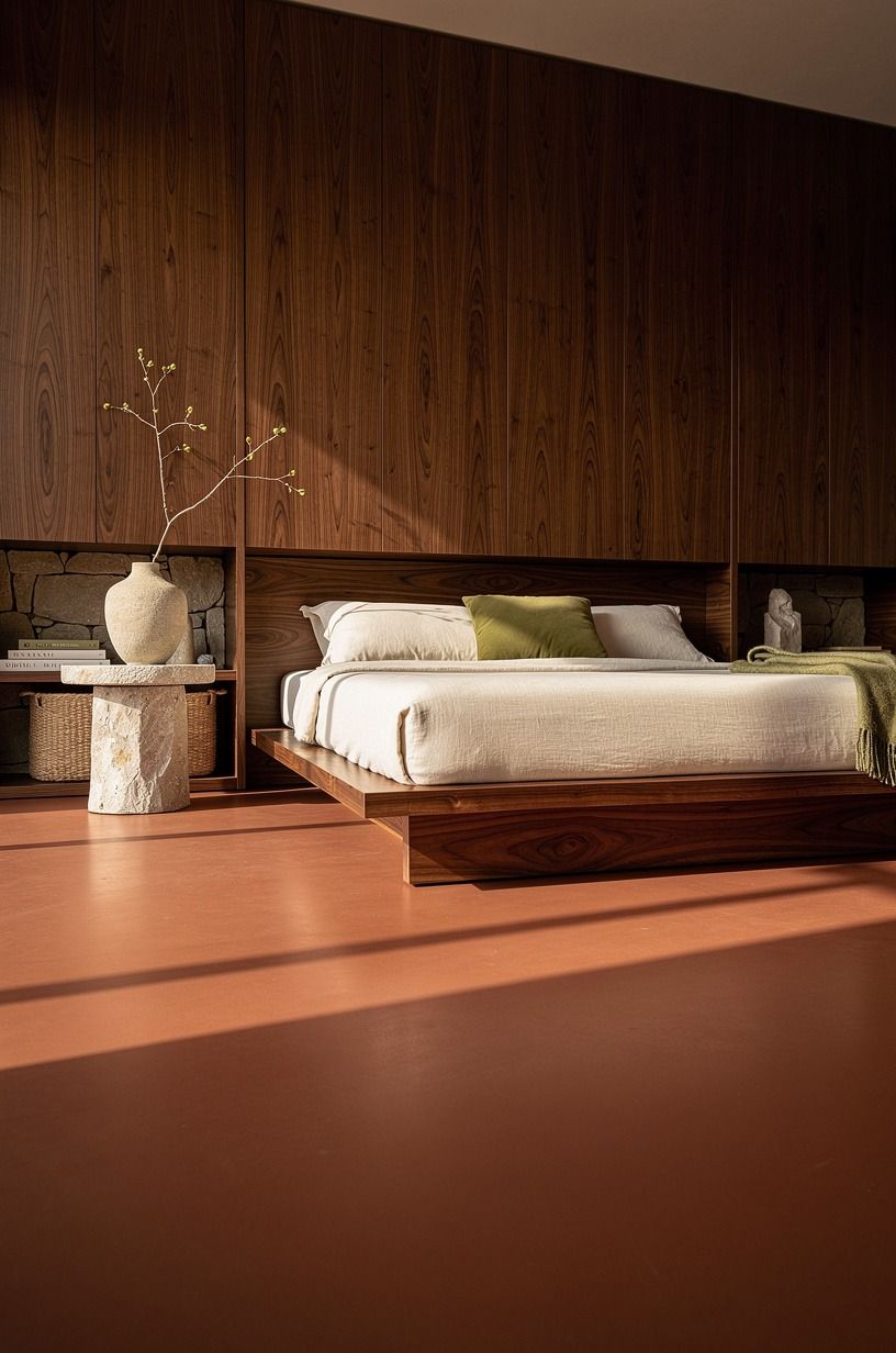 I chose storage that gave the floor back, terracotta palette