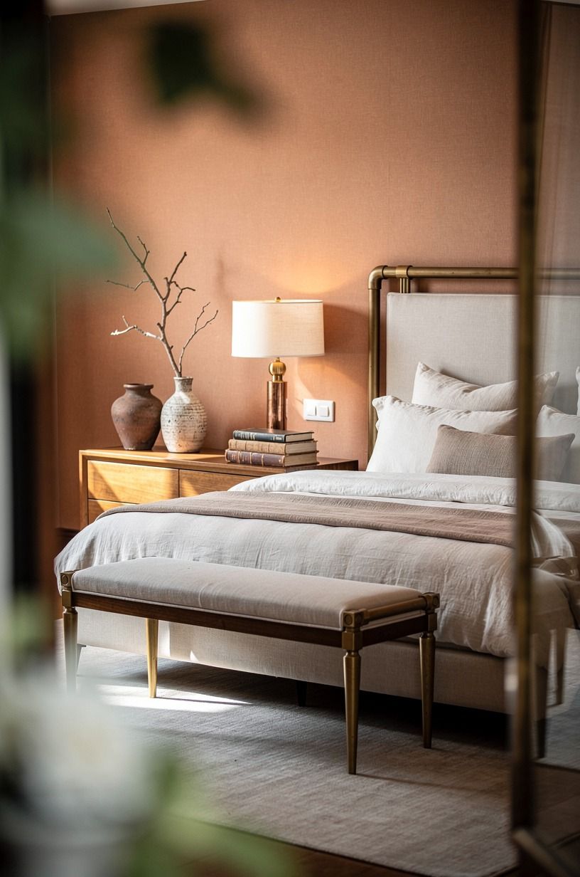 I chose the bed frame before the bedding, clay palette