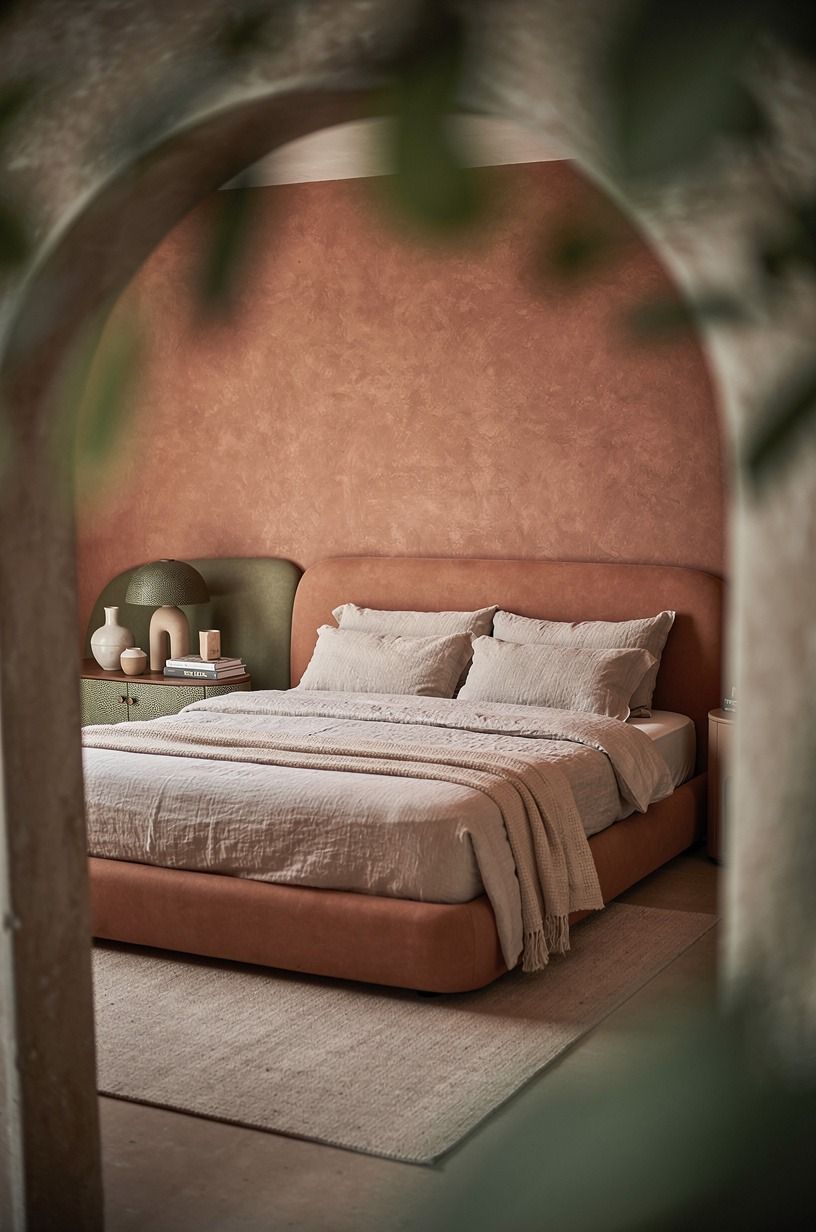 I chose washed cotton over the polished hotel look, terracotta palette