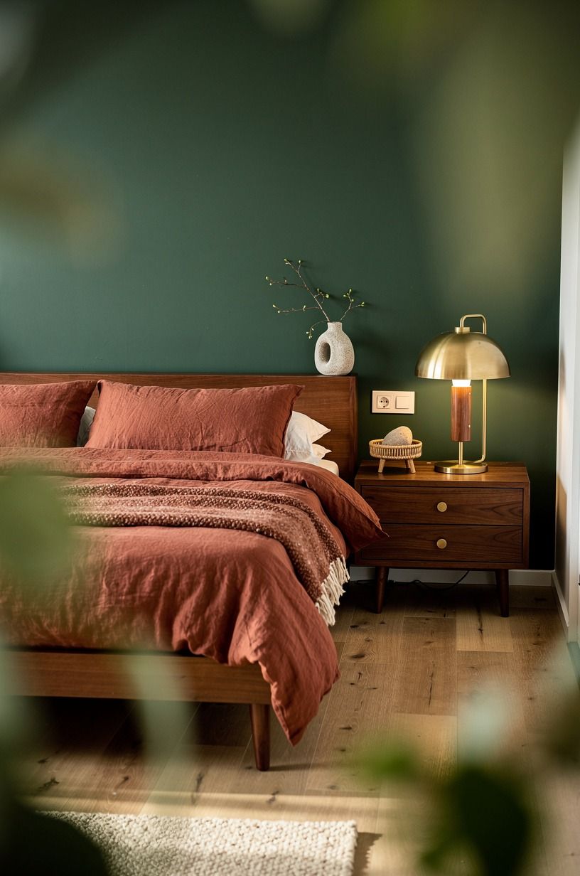 I cleared the air around the bed, forest green palette