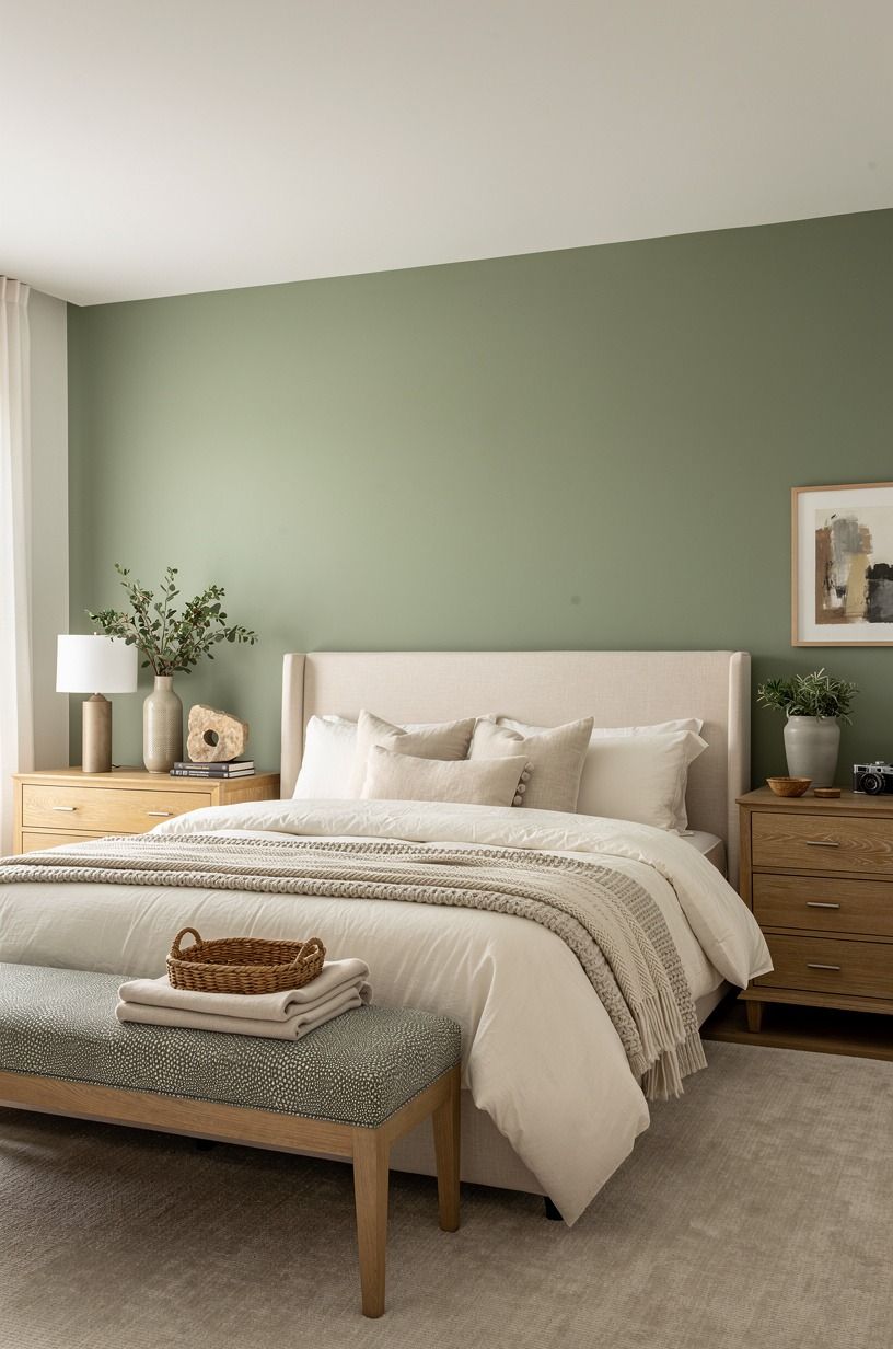 I cleared the bed before buying anything new, sage green palette