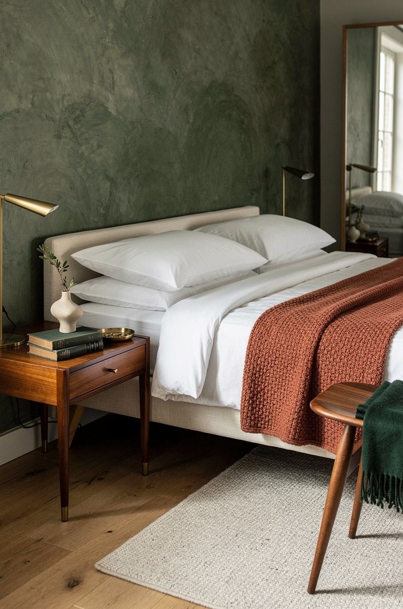I edited the bedside zone instead of buying more storage, forest green palette