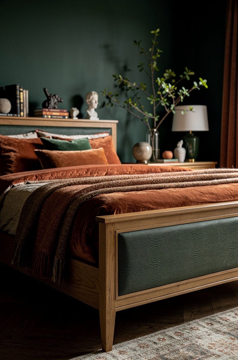I layered warmth without making the bed puffy, forest green palette