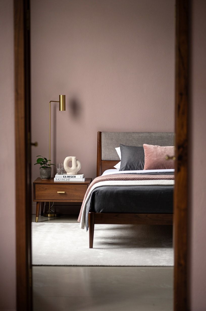 I left enough floor around the bed, dusty rose palette
