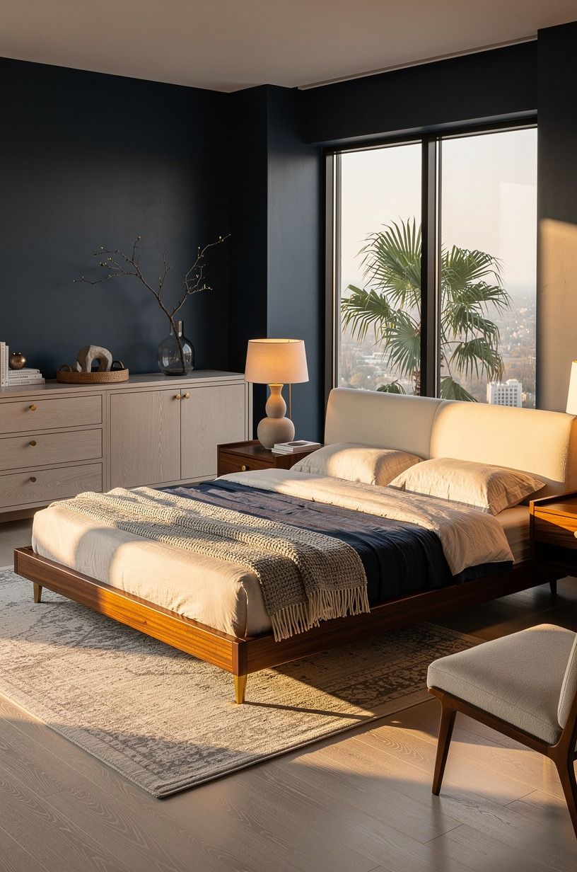 I let the window set the nature bedroom palette, midnight blue palette