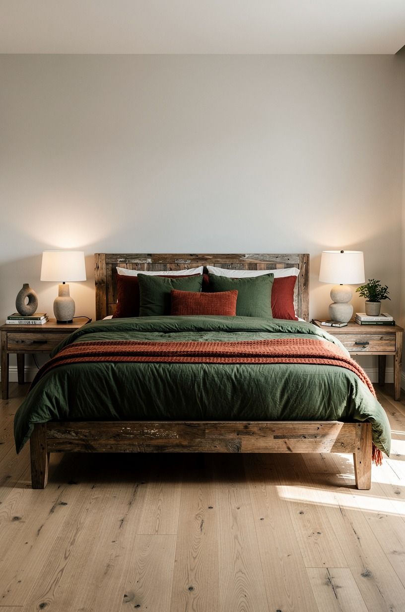 I made the bed do the warming work, forest green palette