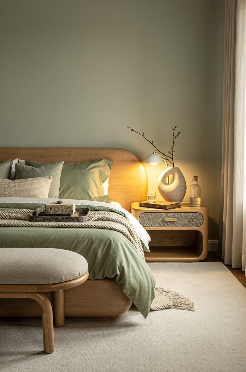 I made the bed the first real decision, sage green palette
