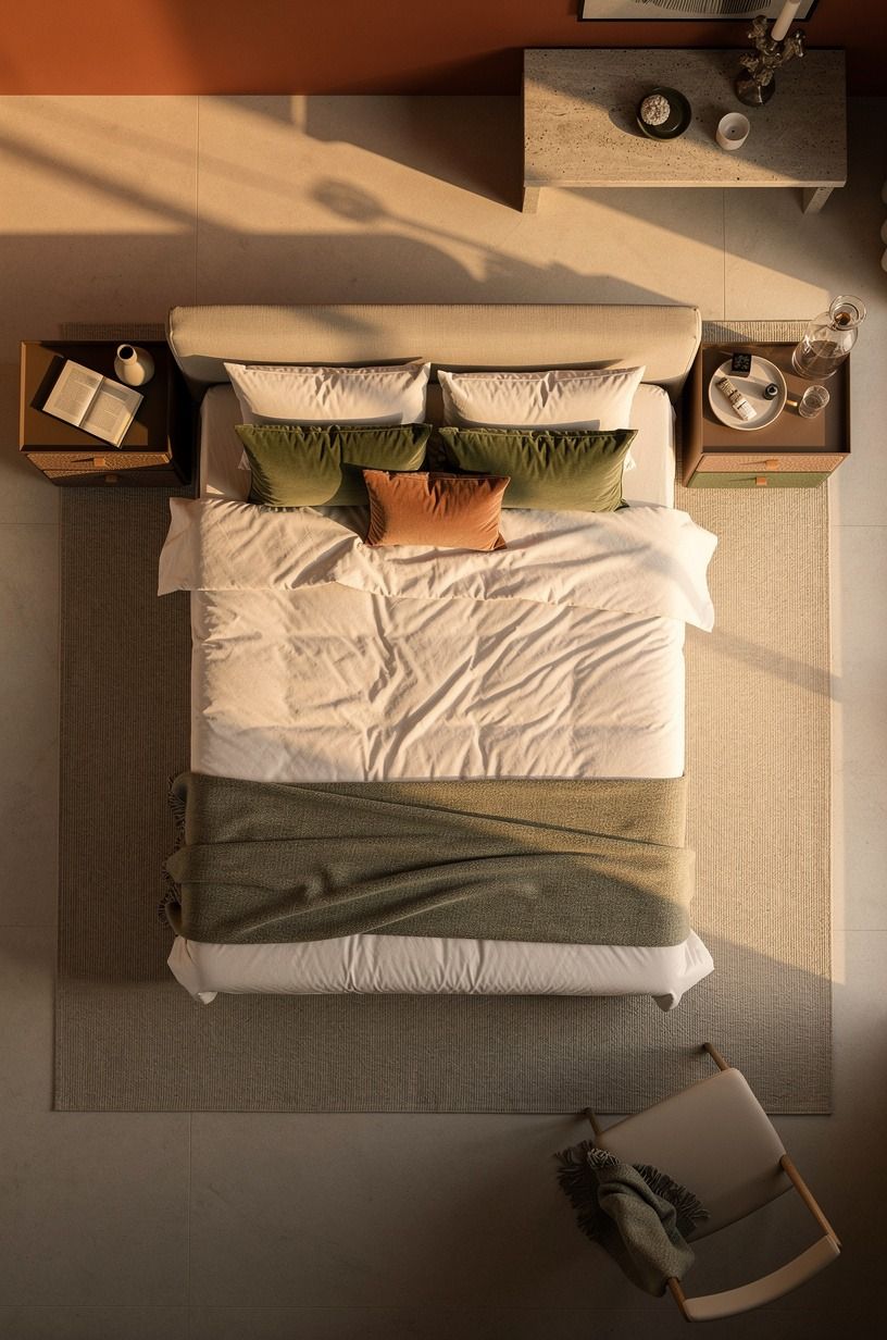 I made the bed the part that felt cleanest, terracotta palette