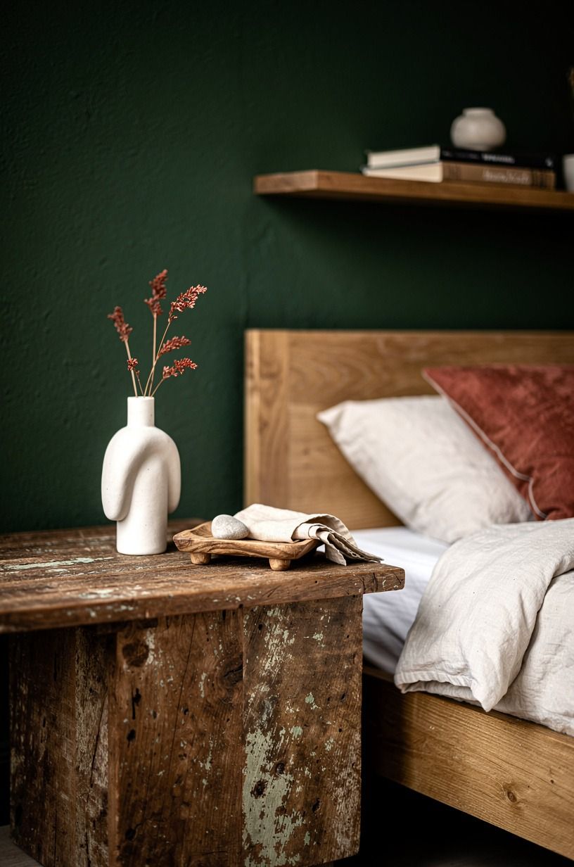 I made the rest of the room quieter, forest green palette