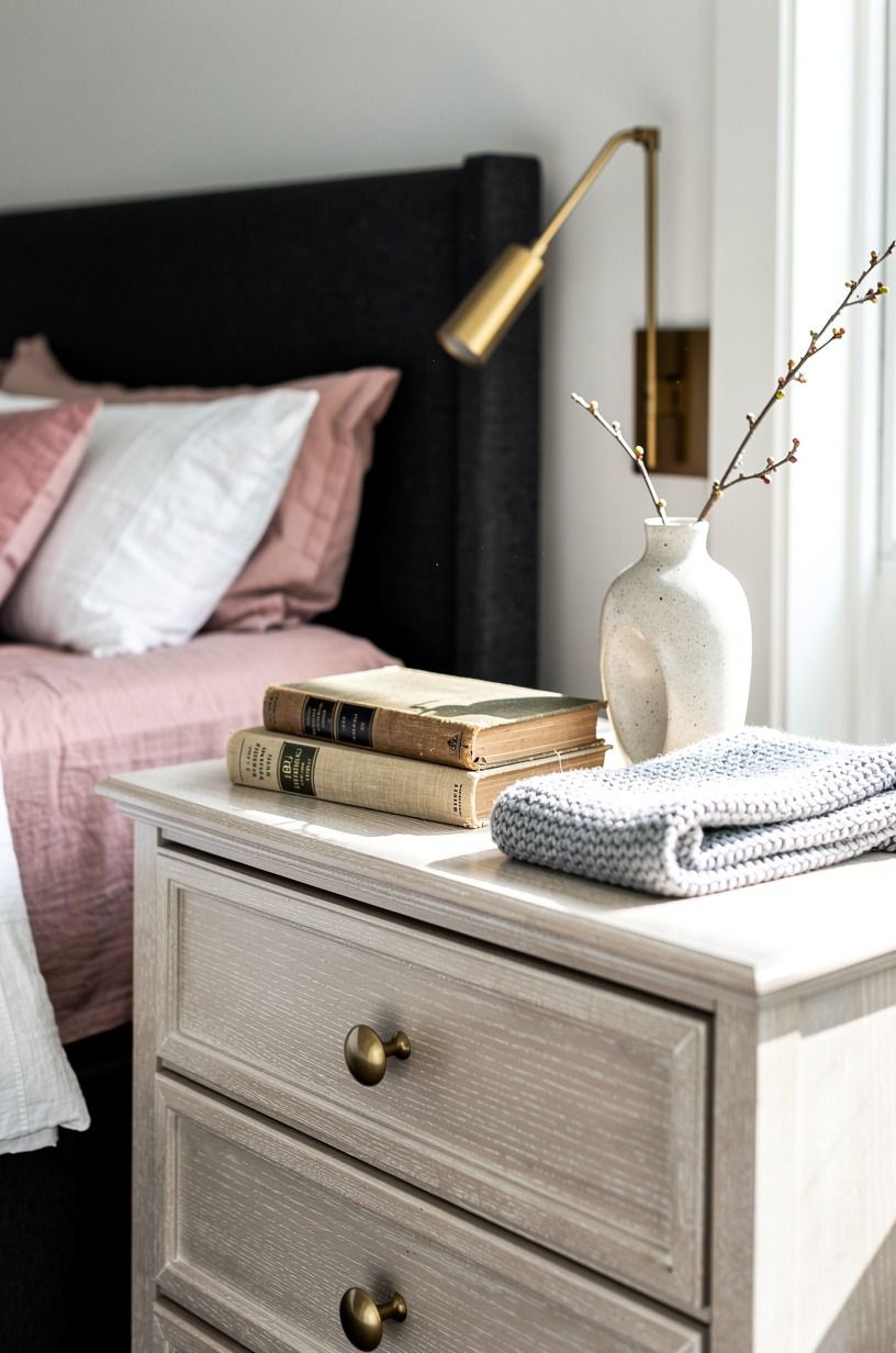 I made the room cooler without making it sterile, dusty rose palette