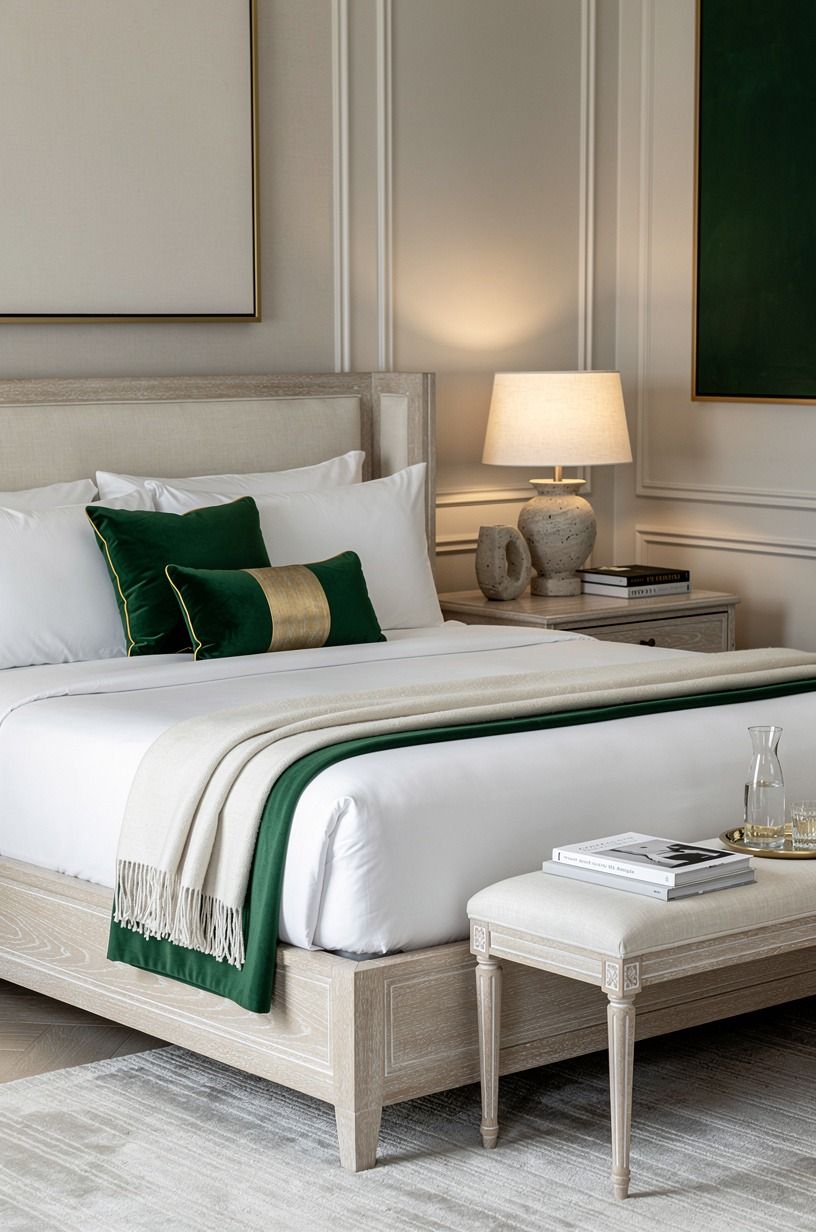 I made the sheets the hotel moment, emerald palette