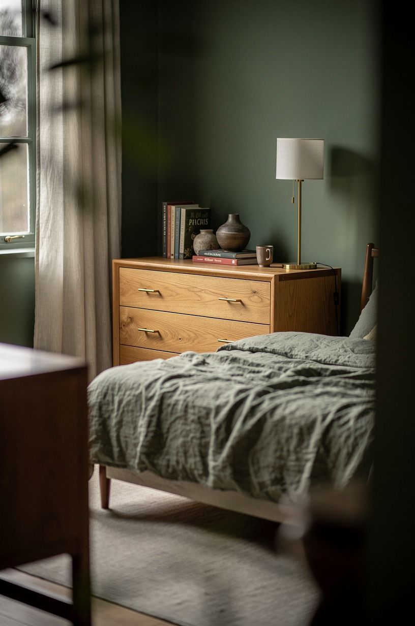 I moved the dresser toward the light, forest green palette