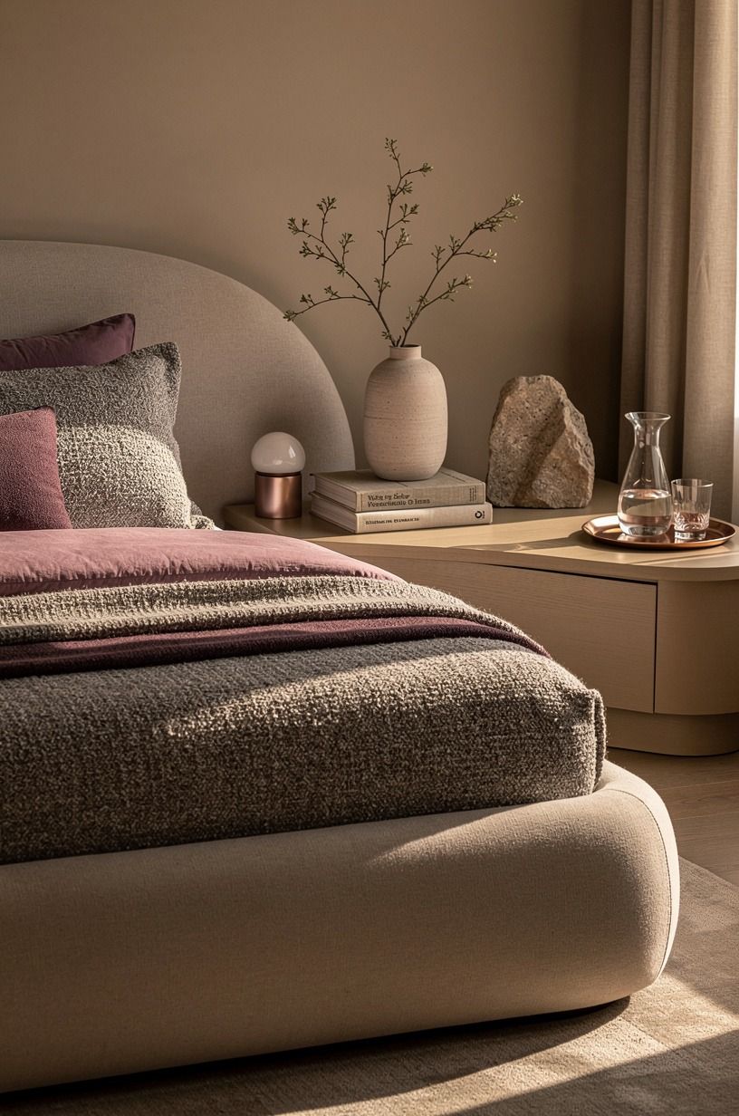I softened the mattress before adding another layer of decor, plum palette