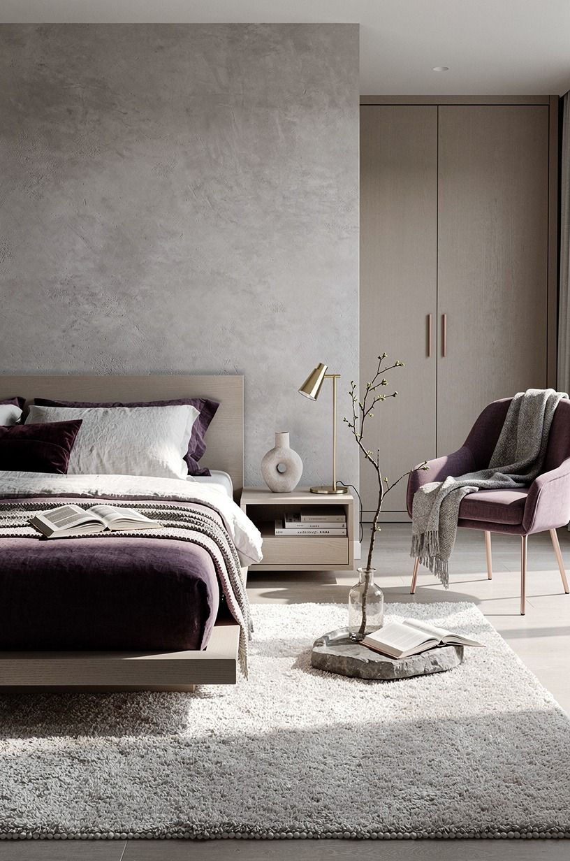 I softened the room with materials I could feel, plum palette