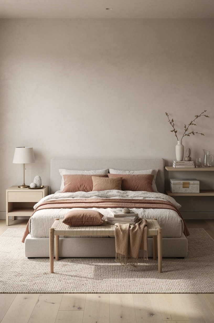 I softened the walls with a warmer neutral, clay palette