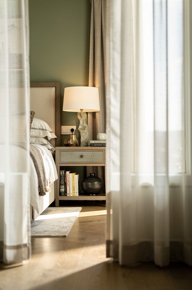 I softened the window without making it precious, sage green palette