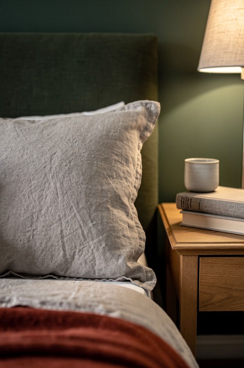 I stopped buying pillows just because they looked plush, forest green palette