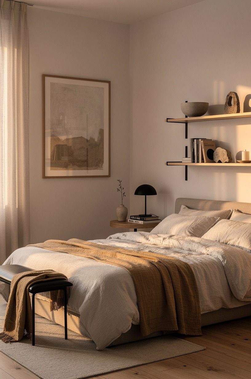 I stripped the room back before buying anything, warm white palette