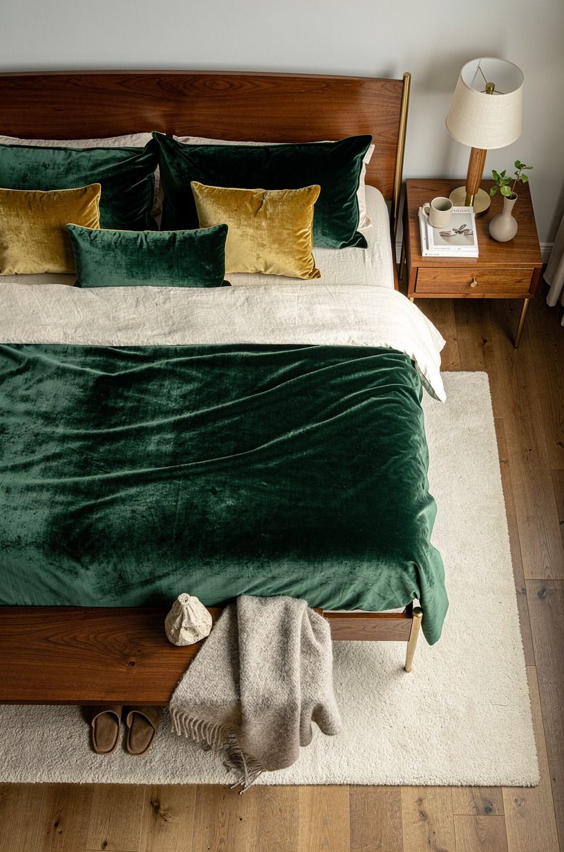 I used color to make the low-VOC room feel lived-in, emerald palette