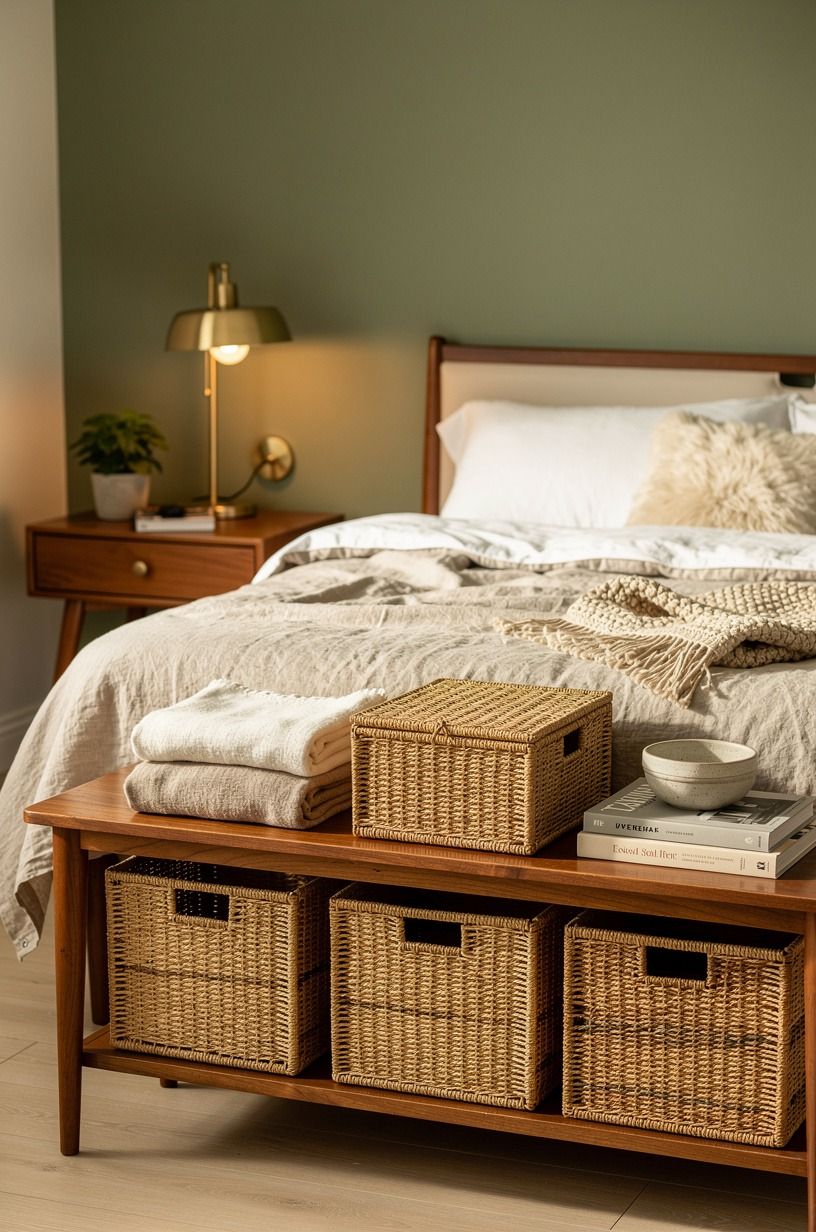 Skip plastic bins and use lidded seagrass baskets