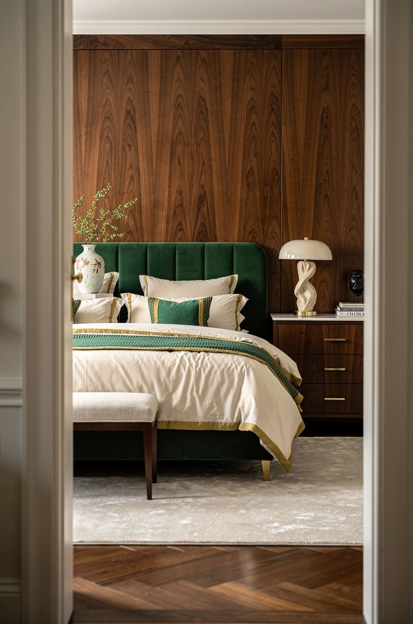 The bedding was where I spent without apologizing, emerald palette