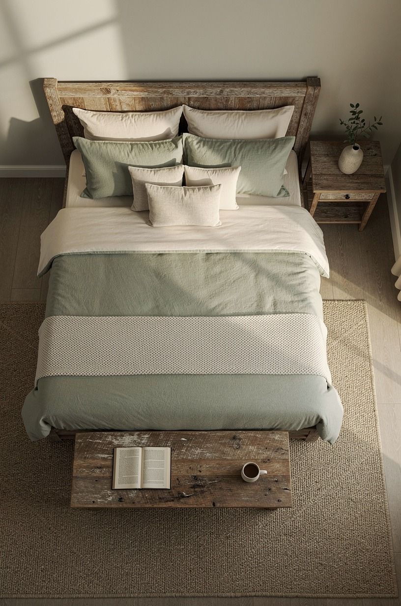 The clean-layer rule changed my bedding, sage green palette