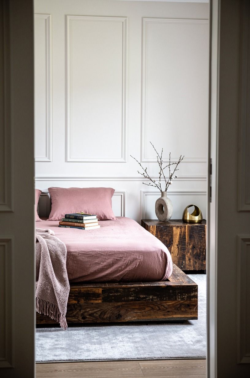 The floor bed became the whole decision, dusty rose palette