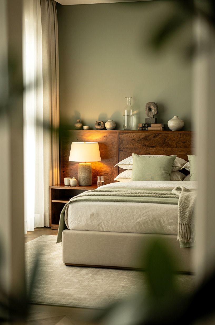 The mattress pad was my least glamorous decision, sage green palette